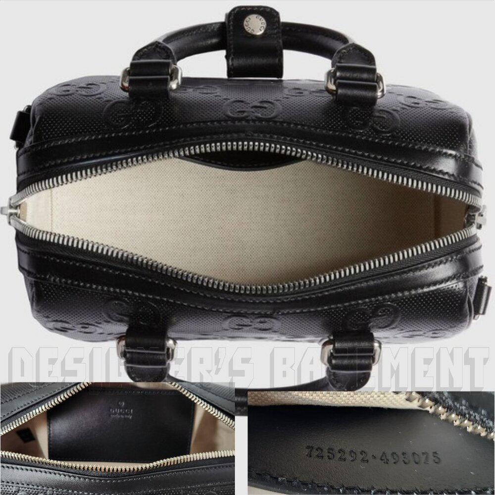 GUCCI blck Calfskin TENNIS perforated GG Embossd Mini Duffle BOSTON strap Bag ๐ - Picture 6 of 10